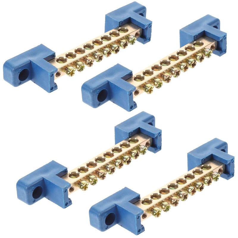 4 قطع من أطراف قضبان النحاس مع قاعدة زرقاء لاستخدامها في صناديق التوزيع للسيارات والصناعة البحرية - Image 1