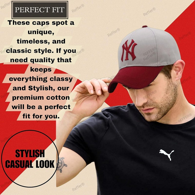 REFFER Unisex NY Baseball Cap Comfortable Adjustable Cap with Stylish Design NY Sports caps for Men, Caps Branded with Adjustable Strap in Summer for Men, Cricket Caps for Men, Gym Caps for Men, Sports Caps for Men women - Image 2