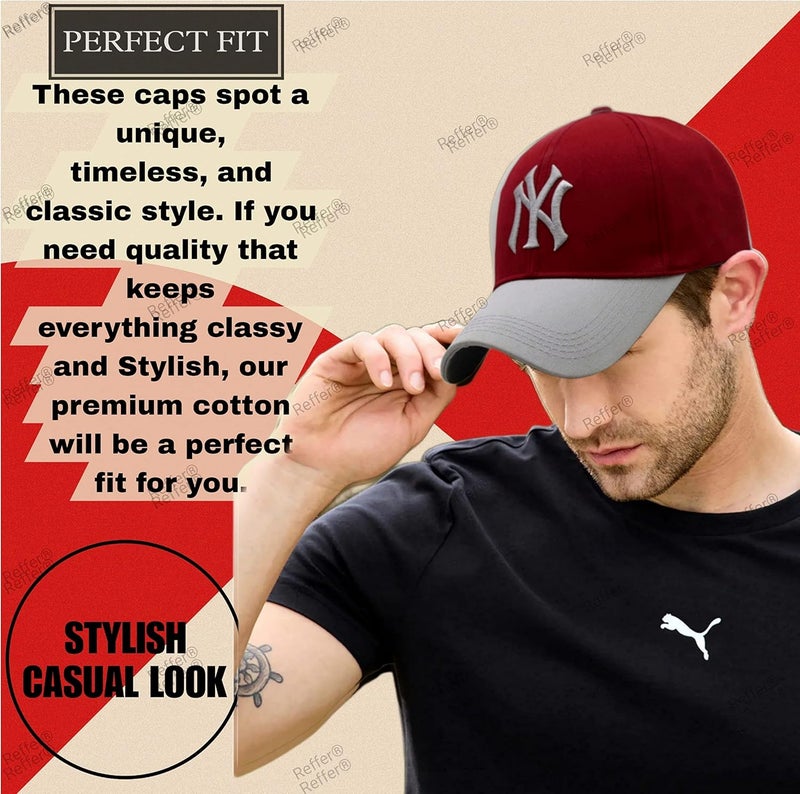 REFFER Unisex NY Baseball Cap Comfortable Adjustable Cap with Stylish Design NY Sports caps for Men, Caps Branded with Adjustable Strap in Summer for Men, Cricket Caps for Men, Gym Caps for Men, Sports Caps for Men women - Image 3