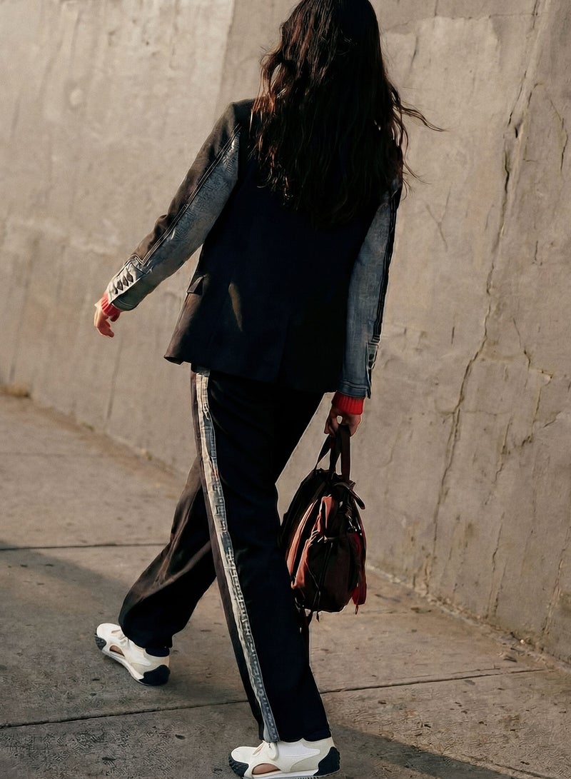 DESIGUAL Blazer Made Of Mixed Fabrics With Collar Sleeve Hems And Upper Part - Image 4