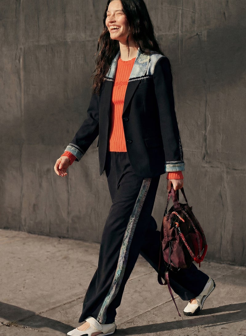 DESIGUAL Blazer Made Of Mixed Fabrics With Collar Sleeve Hems And Upper Part - Image 2