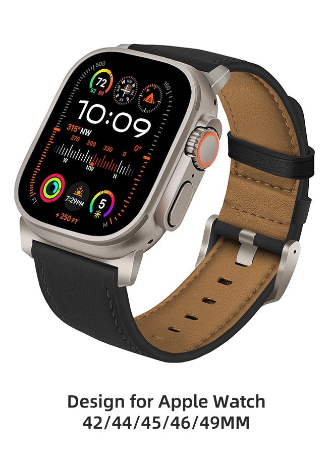 Charlam Leather Watch Band Compatible With Apple Watch Band 42mm (Series 3 2 1) 44mm 45mm 46mm 49mm, Suitable For Men And Women, Top-Grain Genuine Leather Replacement Watch Band For Iwatch Ultra 2, Ultra, Se2, Se, Series 10 9 8 7 6 5 4 3 2 1 - Image 1