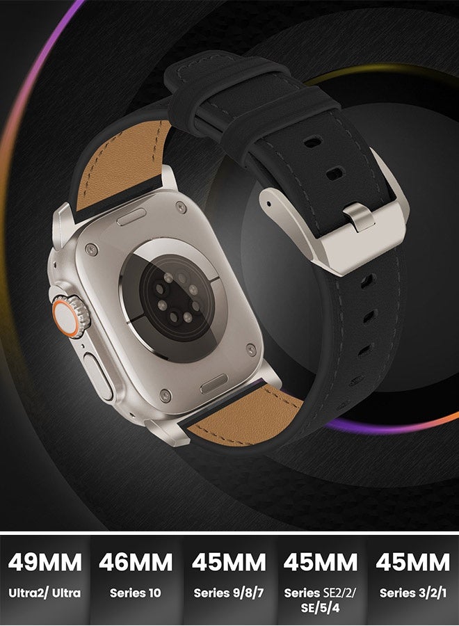 Charlam Leather Watch Band Compatible With Apple Watch Band 42mm (Series 3 2 1) 44mm 45mm 46mm 49mm, Suitable For Men And Women, Top-Grain Genuine Leather Replacement Watch Band For Iwatch Ultra 2, Ultra, Se2, Se, Series 10 9 8 7 6 5 4 3 2 1 - Image 2