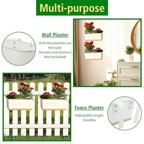 ecofynd 12 Inches Rex Railing Planters for Balcony, Hanging Pots for Plants, Wall Hanging Decorative Planters for Vertical Garden, Pack of 3 (White) - Image 4