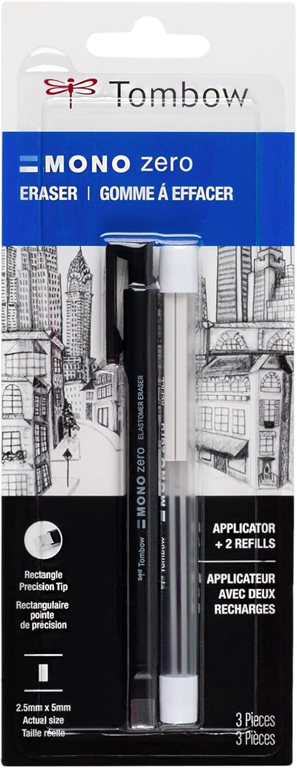 Tombow طقم قيمة ممحاة تومبو 57317 مونو زيرو مستطيل 25 مم بقلم ممحاة بدقة مع إعادة تعبئة - Image 1
