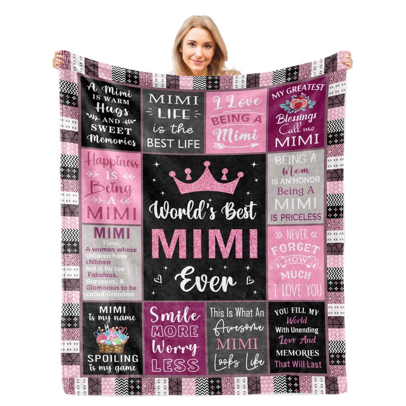 Hibolen Hibolen Mimi Gifts  Gifts for Mimi/Grandma  Grandma Gifts  Best Mimi Ever Gifts from Grandkids  Mimi Blanket 60  x 50   Mimi Gifts for Grandma  Mimi Birthday Gifts  Grandmother/Nana/Gigi/Granny Gifts  - Image 1
