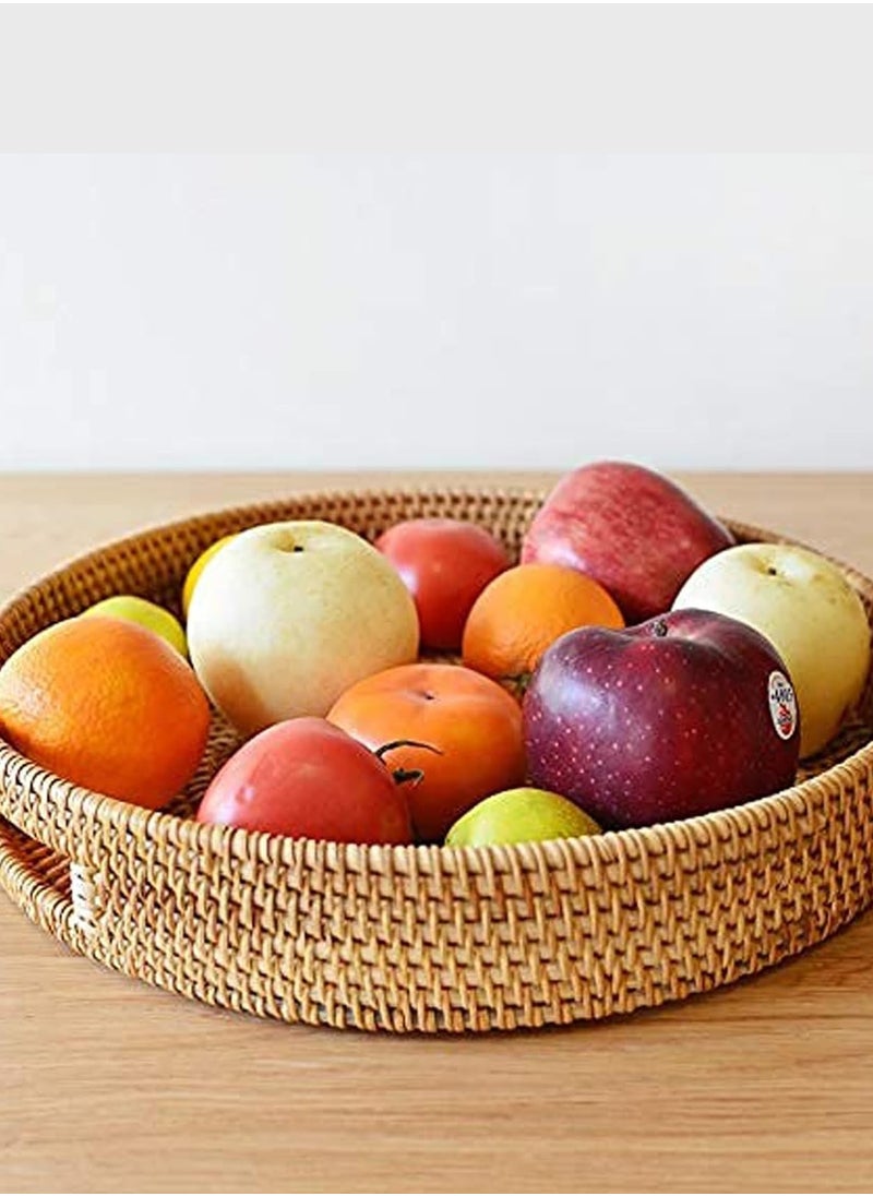 Round Rattan Woven Serving Tray, Decorative Display Tray with Handle Table, Desktop Organiser Tray, Ottoman Woven Coffee Table Tray Decorative for Kitchen and Home Natural