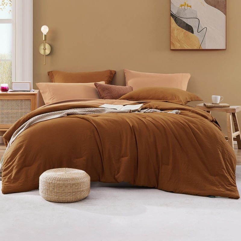 WRENSONGE Terracotta Full Size Comforter, 7 Pieces Soft Full Size Comforter Sets- Full Comforter Fitted Sheet, Flat Sheet, 2 Pillow Shams, 2 Pillowcases, Warm Bedding Sets Full All Season - Image 1