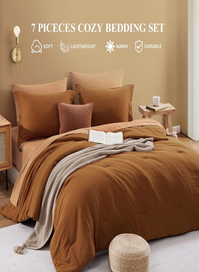 WRENSONGE Terracotta Full Size Comforter, 7 Pieces Soft Full Size Comforter Sets- Full Comforter Fitted Sheet, Flat Sheet, 2 Pillow Shams, 2 Pillowcases, Warm Bedding Sets Full All Season - Image 3