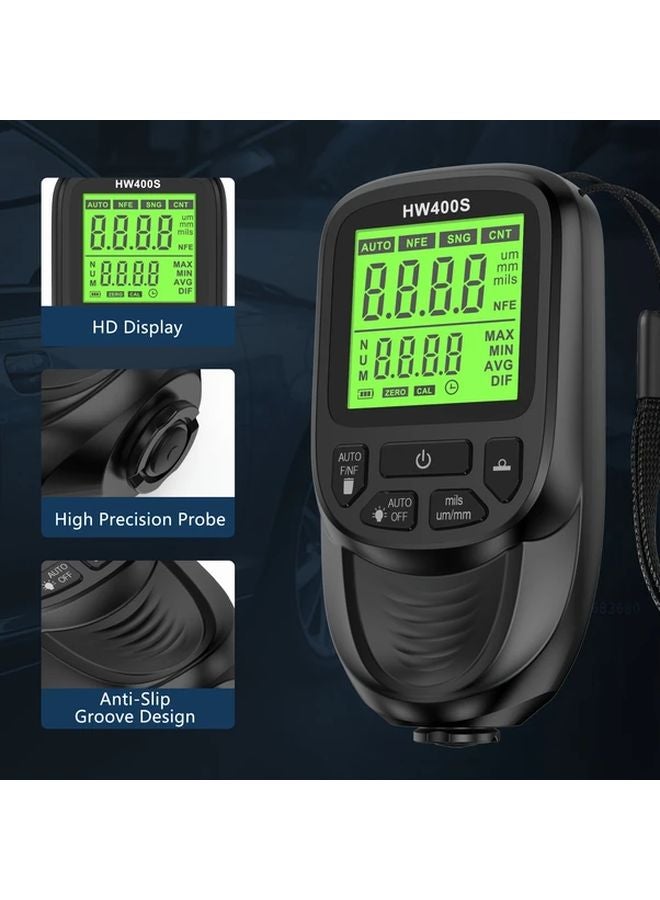 Black HW400S Automatic Car Paint Film Thickness Gauge Tester 0 2000um Fe NFe Coating - Image 1