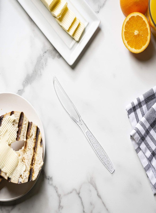 GUSTO [100 Pack] Clear Plastic Knives Heavy Duty with Engraved Design - Disposable, Sturdy for Parties, Weddings, and Events-(Formerly Comfy Package) - Image 5