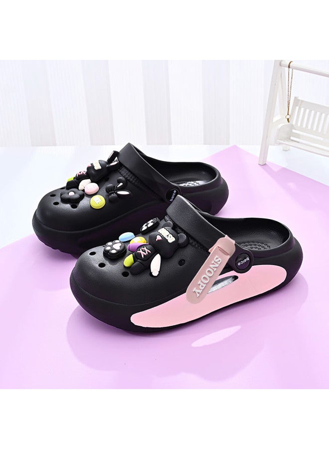 Snoopysnoopy Kids' Cartoon Hollow Shoes Boys Girls Cartoon Slippers Cute Beach Sandals 4977 Black Size 35 - Image 2