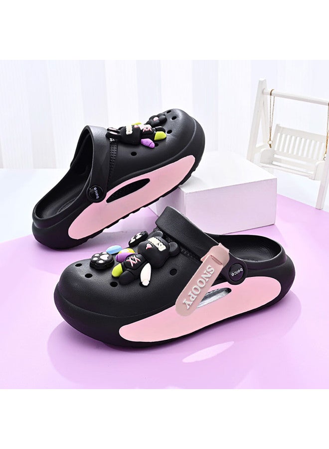 Snoopysnoopy Kids' Cartoon Hollow Shoes Boys Girls Cartoon Slippers Cute Beach Sandals 4977 Black Size 35 - Image 1