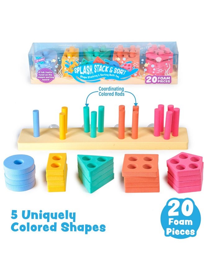 Tub Works - Tub Works® Splash, Stack & Sort™ Shape Sorter & Stacking Toddler Bath Toy | 20 Foam Pieces | Color Sorting & Shape Stacking Kids Bath Toys | Floats & Sticks to Tub Walls | Early Learning Bathtub Toys - Image 1