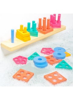 Tub Works® Splash, Stack & Sort™ Shape Sorter & Stacking Toddler Bath Toy | 20 Foam Pieces | Color Sorting & Shape Stacking Kids Bath Toys | Floats & Sticks to Tub Walls | Early Learning Bathtub Toys