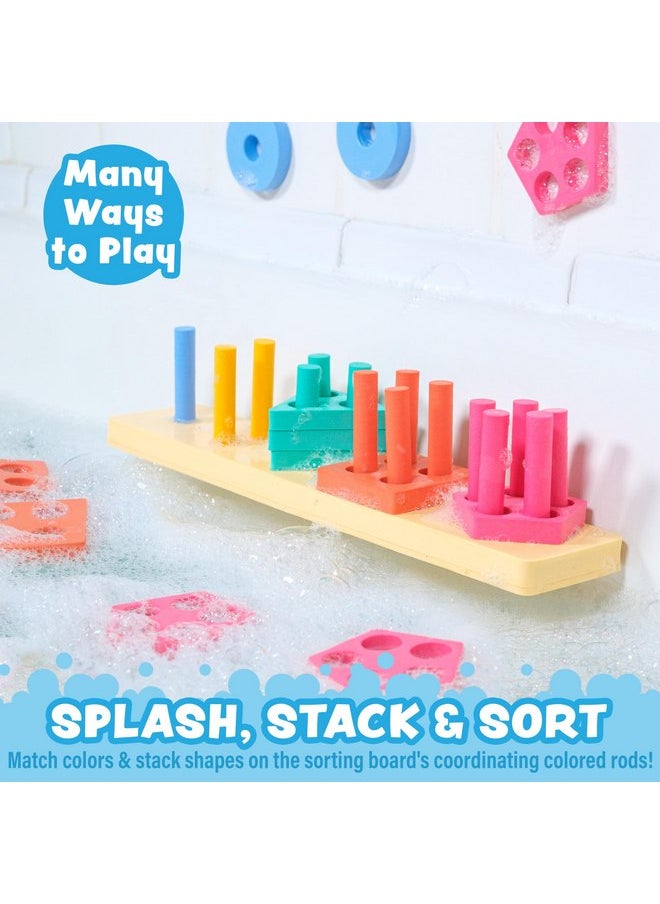 Tub Works - Tub Works® Splash, Stack & Sort™ Shape Sorter & Stacking Toddler Bath Toy | 20 Foam Pieces | Color Sorting & Shape Stacking Kids Bath Toys | Floats & Sticks to Tub Walls | Early Learning Bathtub Toys - Image 1