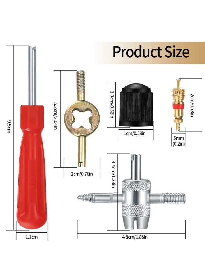 GNAFOTU 33PCS Tyre Valve Core Repair Tool Kit - Includes 20 Valve Cores, 10 Caps, Single/Dual/4-Way Core Removers for Car, Bike, Motorcycle, ATV Tire Maintenance - Image 2