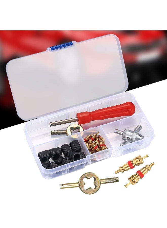 GNAFOTU 33PCS Tyre Valve Core Repair Tool Kit - Includes 20 Valve Cores, 10 Caps, Single/Dual/4-Way Core Removers for Car, Bike, Motorcycle, ATV Tire Maintenance - Image 3