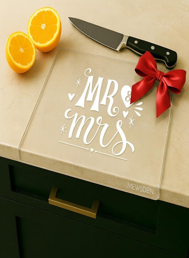 MEWSDEN Engagement Gifts Wedding Gift for Couples - Engraved Acrylic Cutting Board with Counter Lip, Clear Countertop Protector, Bride Shower Gift Mr and Mrs Gifts for Couple Aesthetic Kitchen Decor - Image 1