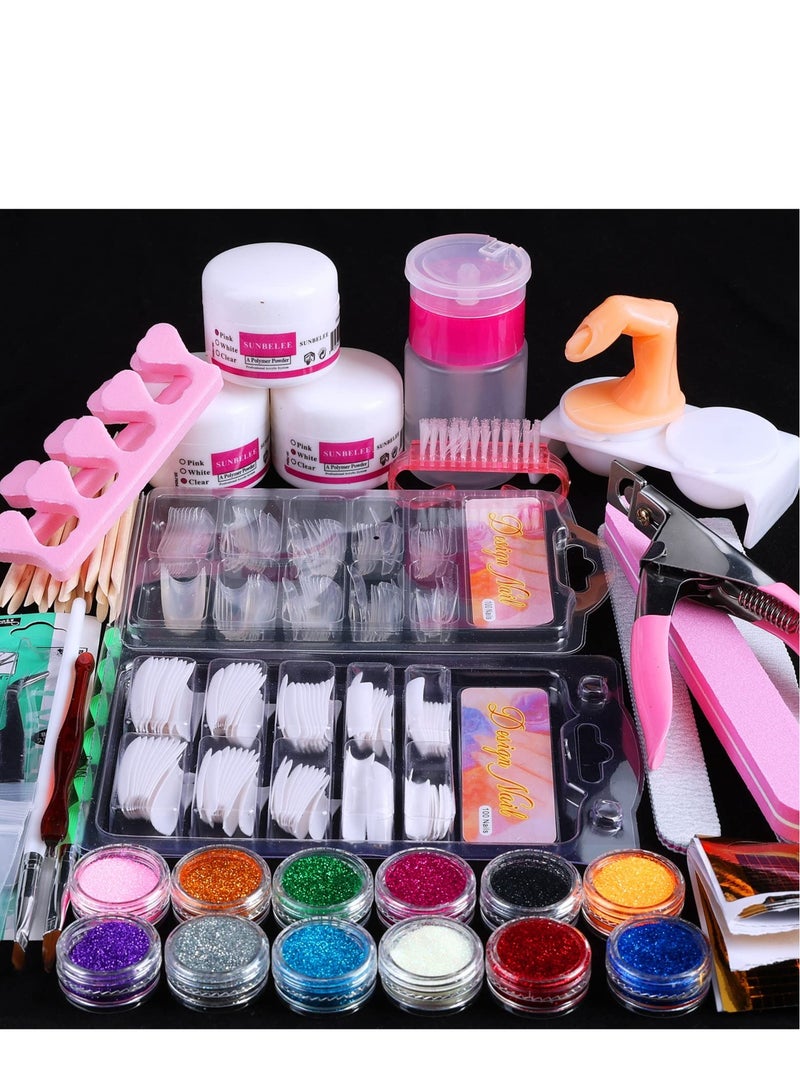 Acrylic Nail Art Kit with 12 Glitter Powders, DIY Nail Decoration Tools for Beginners, Complete Acrylic Nail Supplies Set for Creative Nail Designs - Image 1