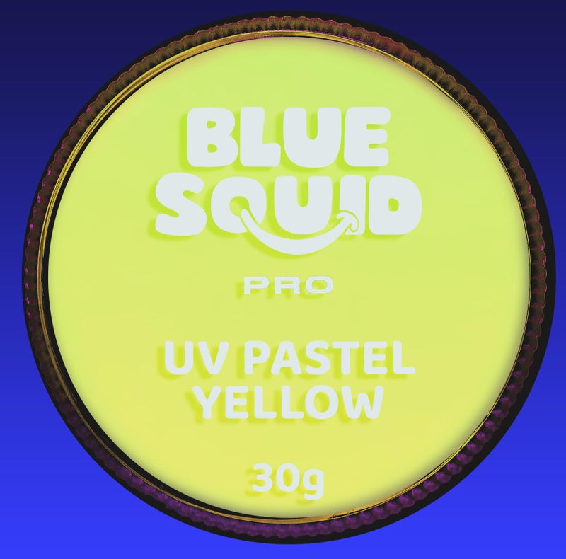 Blue Squid Face Paint Water Based Single Cake Professional Face Paint & Body Paint - Water Activated, Kids Adults Face Painting for Costume, Halloween Makeup, Cosplay - UV Pastel Yellow Face Paint 30g - Image 1
