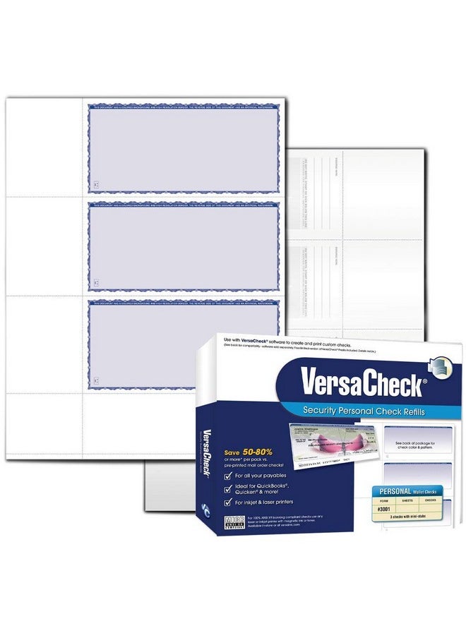 VersaCheck Secure Checks 750 Blank Business Or Personal Wallet Checks Blue Premium 250 Sheets Form 3001 3 Per Sheet  - Image 1