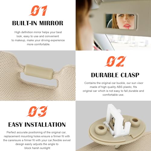 ILONPA Beige Passenger Right Side Sun Visor Replacement Compatible with 2010-2023 Toyota 4RUNNER Replace 74310-35B00-E1 - Image 3