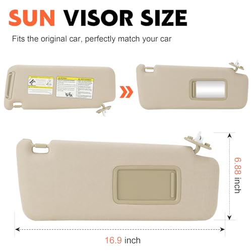 ILONPA Beige Passenger Right Side Sun Visor Replacement Compatible with 2010-2023 Toyota 4RUNNER Replace 74310-35B00-E1 - Image 2