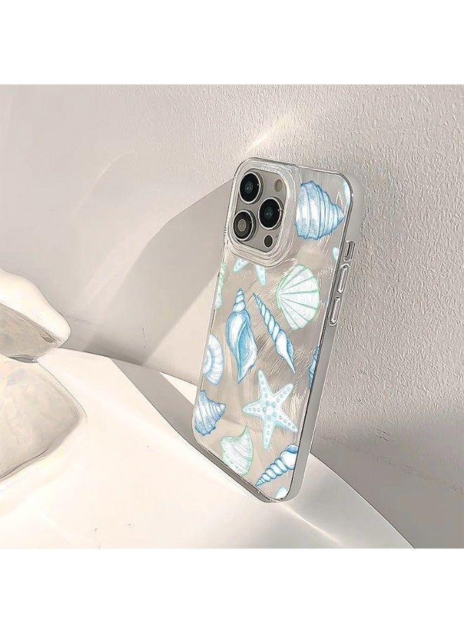 شيبشيب غطاء هاتف بتصميم صدفة بحرية زرقاء لأيفون 16 برو، غطاء هاتف نحيف ناعم مقاوم للصدمات من TPU، عصري وجميل مع لمعة جمالية مخصصة للنساء والفتيات - Image 5