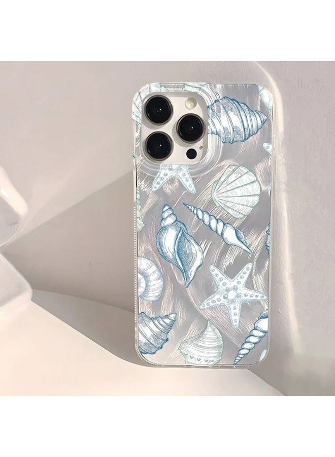 شيبشيب غطاء هاتف بتصميم صدفة بحرية زرقاء لأيفون 16 برو، غطاء هاتف نحيف ناعم مقاوم للصدمات من TPU، عصري وجميل مع لمعة جمالية مخصصة للنساء والفتيات - Image 4