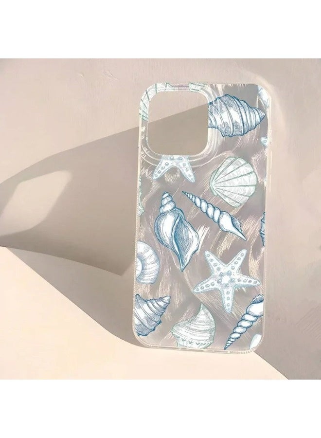 شيبشيب غطاء هاتف بتصميم صدفة بحرية زرقاء لأيفون 16 برو، غطاء هاتف نحيف ناعم مقاوم للصدمات من TPU، عصري وجميل مع لمعة جمالية مخصصة للنساء والفتيات - Image 3