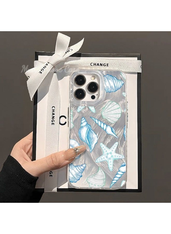 شيبشيب غطاء هاتف بتصميم صدفة بحرية زرقاء لأيفون 16 برو، غطاء هاتف نحيف ناعم مقاوم للصدمات من TPU، عصري وجميل مع لمعة جمالية مخصصة للنساء والفتيات - Image 1