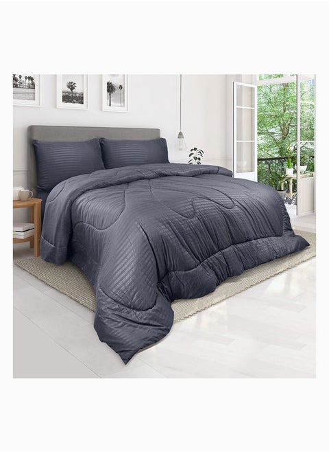 Down Alternative Comforter  Set -Ultra Soft Brushed Stripe Microfiber Fabric, 200GSM Soft Fibersheet Filling, Size : Double  220 x 240cm , Color: Dark Blue