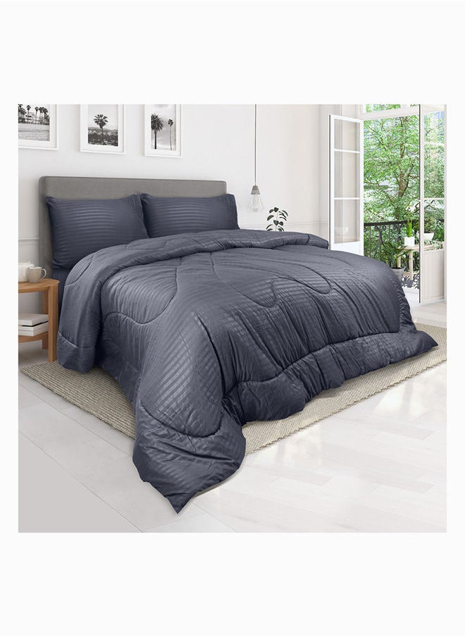 Hotel Linen Klub Down Alternative Comforter  Set -Ultra Soft Brushed Stripe Microfiber Fabric, 200GSM Soft Fibersheet Filling, Size : Double  220 x 240cm , Color: Dark Blue  - Image 1