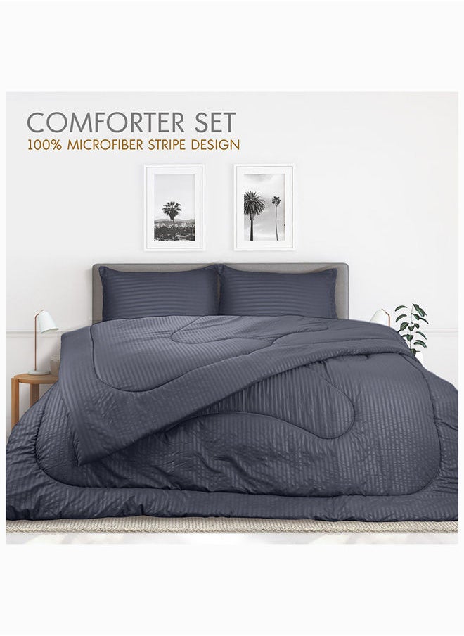 Hotel Linen Klub Down Alternative Comforter  Set -Ultra Soft Brushed Stripe Microfiber Fabric, 200GSM Soft Fibersheet Filling, Size : Double  220 x 240cm , Color: Dark Blue  - Image 2