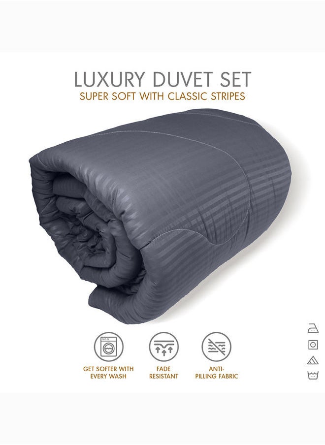 Hotel Linen Klub - Down Alternative Comforter  Set -Ultra Soft Brushed Stripe Microfiber Fabric, 200GSM Soft Fibersheet Filling, Size : Double  220 x 240cm , Color: Dark Blue - Image 1