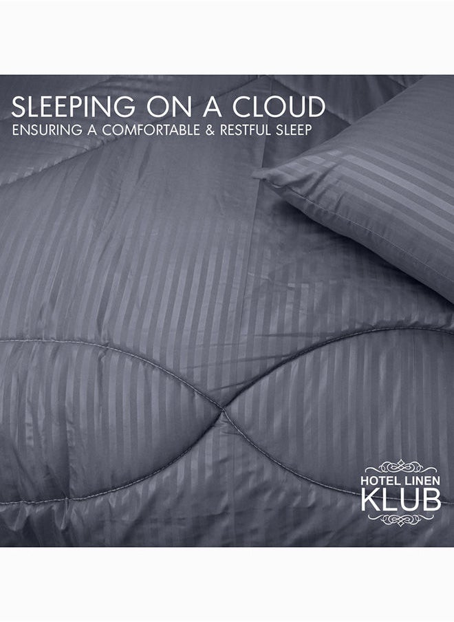 Hotel Linen Klub Down Alternative Comforter  Set -Ultra Soft Brushed Stripe Microfiber Fabric, 200GSM Soft Fibersheet Filling, Size : Double  220 x 240cm , Color: Dark Blue  - Image 4