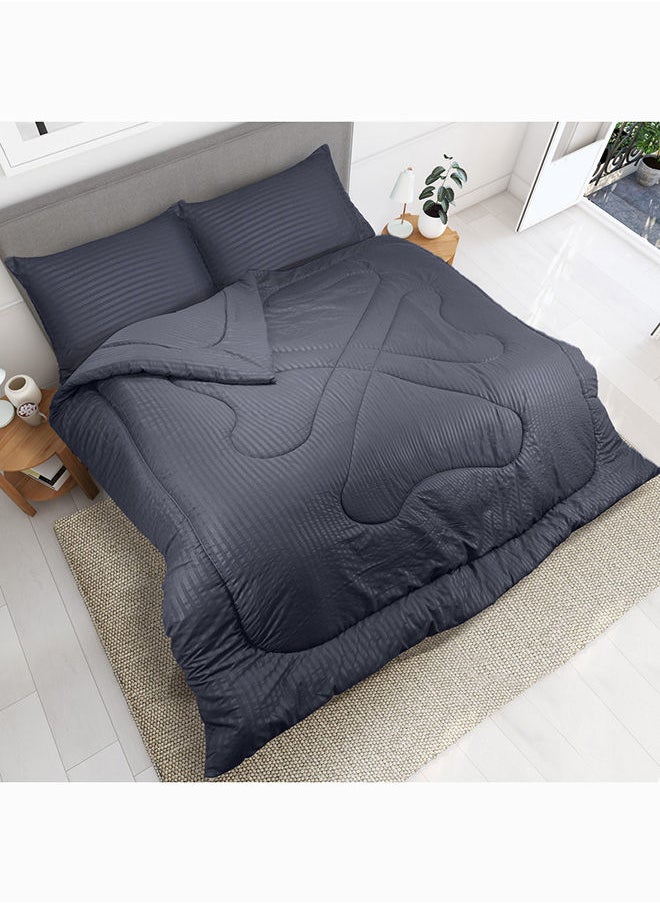 Hotel Linen Klub Down Alternative Comforter  Set -Ultra Soft Brushed Stripe Microfiber Fabric, 200GSM Soft Fibersheet Filling, Size : Double  220 x 240cm , Color: Dark Blue  - Image 3