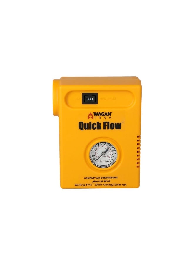 WAGAN Durable Lightweight Quick Flow 12V Compact Air Compressor Yellow 5.9 x 4.7 x 2.8 Inch 2253/2020 - Image 1