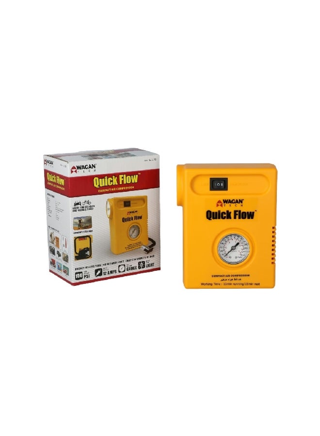 WAGAN Durable Lightweight Quick Flow 12V Compact Air Compressor Yellow 5.9 x 4.7 x 2.8 Inch 2253/2020 - Image 4