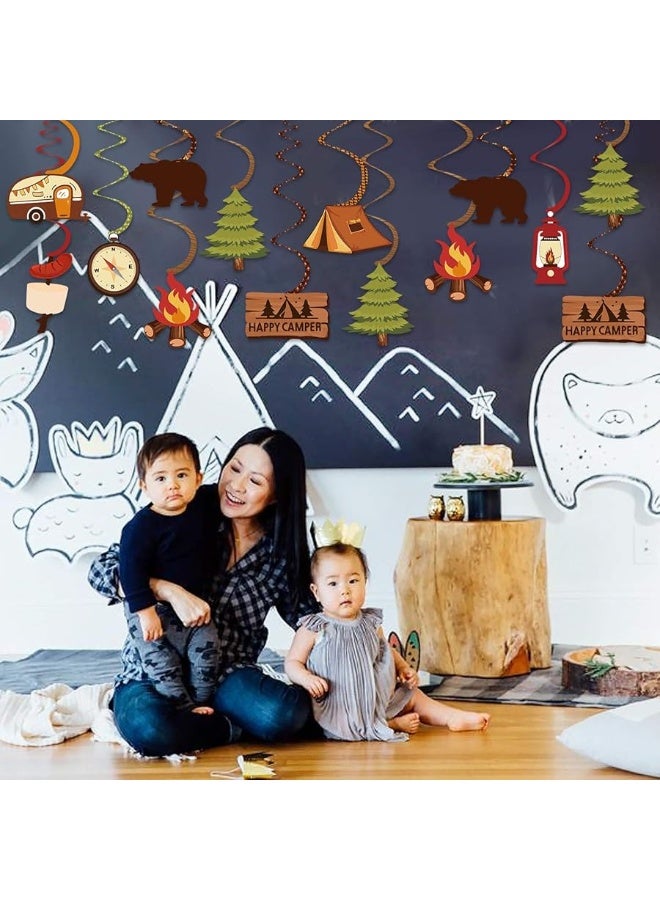 Levfla 30CT Happy Camper Party Hanging Swirls Decoration Camping Kids Birthday Photo Props Ideas Tent Cutouts Adventure S'More Whirls Signs Baby Shower Favor Supplies - Image 5