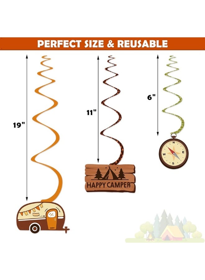 Levfla 30CT Happy Camper Party Hanging Swirls Decoration Camping Kids Birthday Photo Props Ideas Tent Cutouts Adventure S'More Whirls Signs Baby Shower Favor Supplies - Image 2