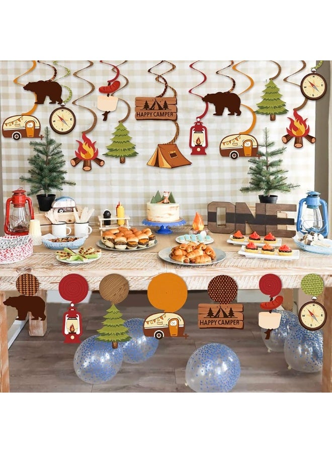 Levfla 30CT Happy Camper Party Hanging Swirls Decoration Camping Kids Birthday Photo Props Ideas Tent Cutouts Adventure S'More Whirls Signs Baby Shower Favor Supplies - Image 4