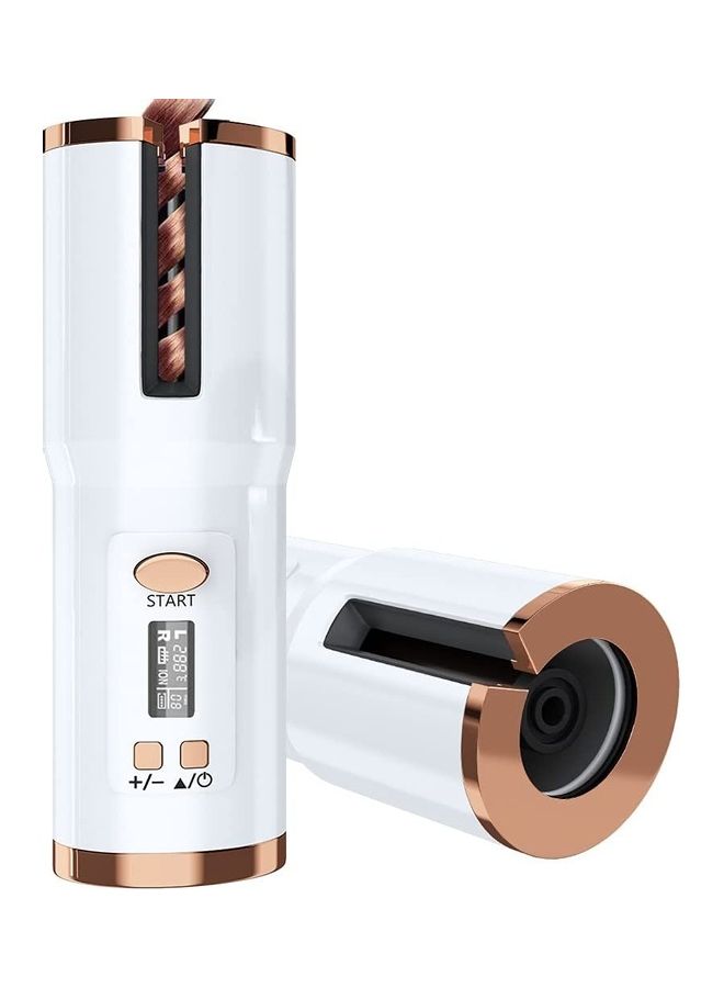 نيبمينينت Portable Cordless Ceramic Rotating Auto Hair Curler White/Gold - Image 1
