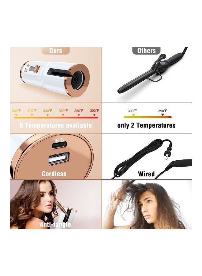 نيبمينينت Portable Cordless Ceramic Rotating Auto Hair Curler White/Gold - Image 4