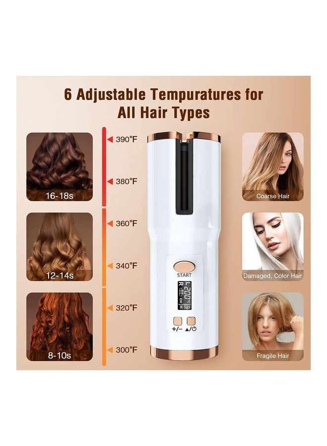 نيبمينينت Portable Cordless Ceramic Rotating Auto Hair Curler White/Gold - Image 3