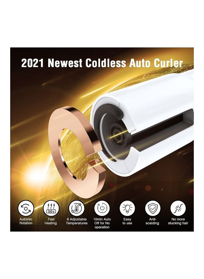 نيبمينينت Portable Cordless Ceramic Rotating Auto Hair Curler White/Gold - Image 2