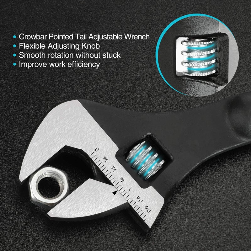 DURATECH 3-Piece Adjustable Construction Spud Wrench Set, 8-inch, 10-inch, 12-inch, Black Oxide Finish, CR-V Steel, SAE and Metric Scale Marked, Alignment Holes and Tail Crowbar Features - Image 5