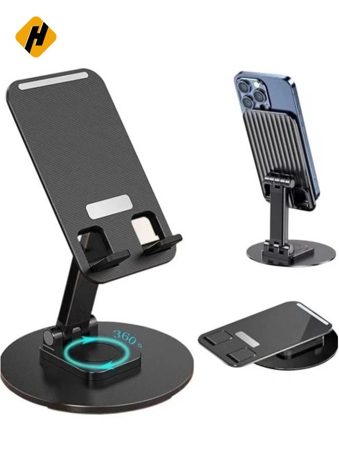 HuHa Portable Foldable Phone Stand, 360 Degree Rotation, Height Adjustable, Cell Phone Holder - Black  - Image 1