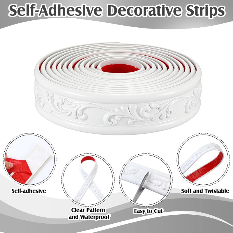 Sacubee Peel and Stick PVC Crown Molding Trim Flexible Molding Trim 13.1 ft x 1.8" Self Adhesive Wallpaper Wall Border Mirror Frame Baseboard Cabinet for Home Decor Edge Background (White) - Image 3